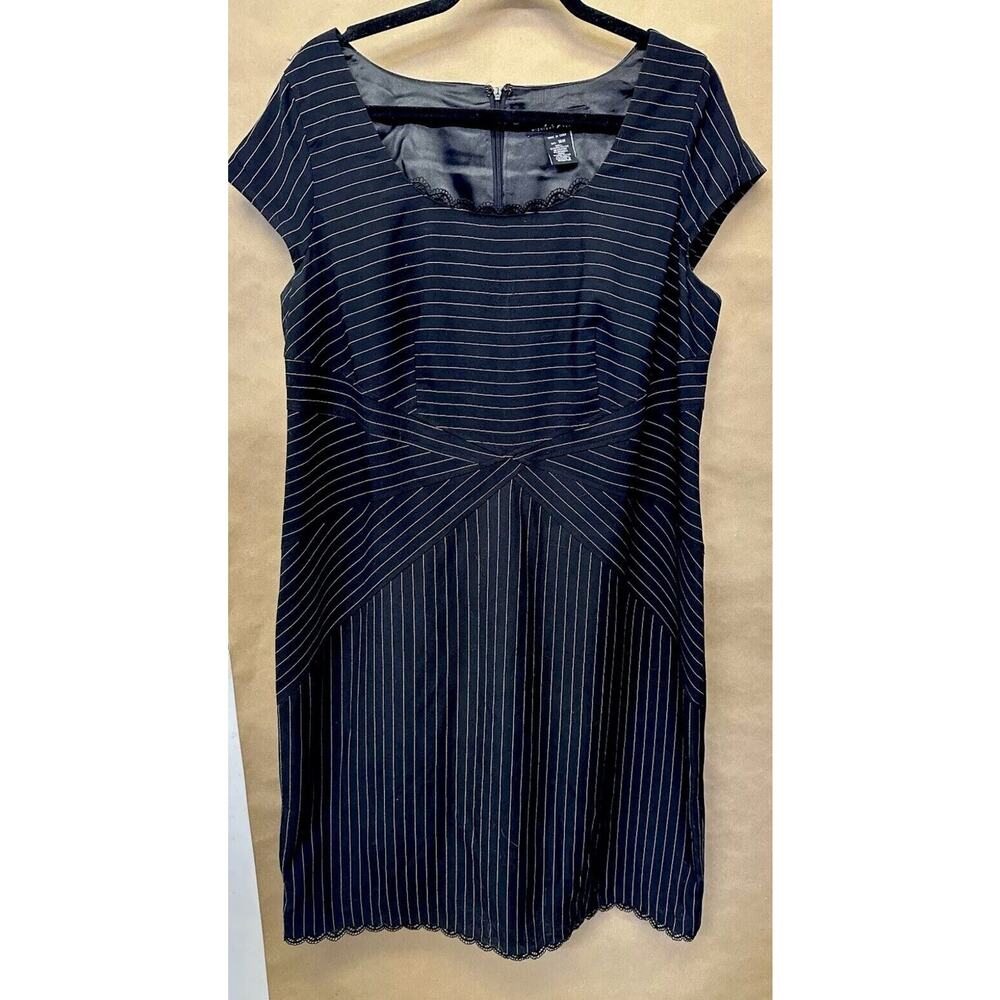 MM Black Pinstripes Sheath Dress w/ Waist Detail Sz 16w NWOT